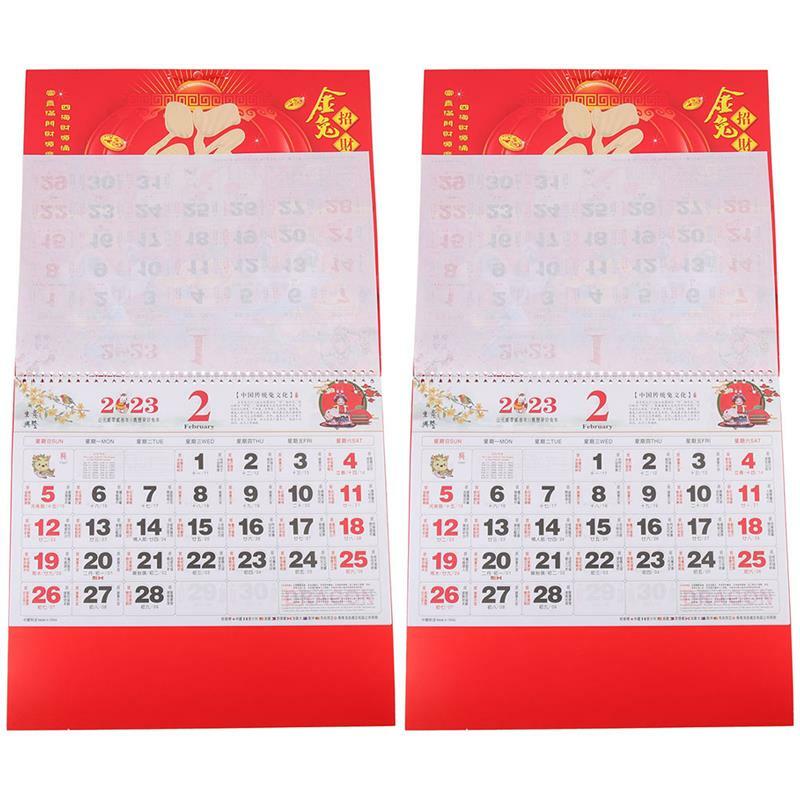 2 stücke Chinesischen Stil Wand Kalender Anhänger Jahr von Kaninchen Kalender Dekorative 2023 Monatliche Kalender