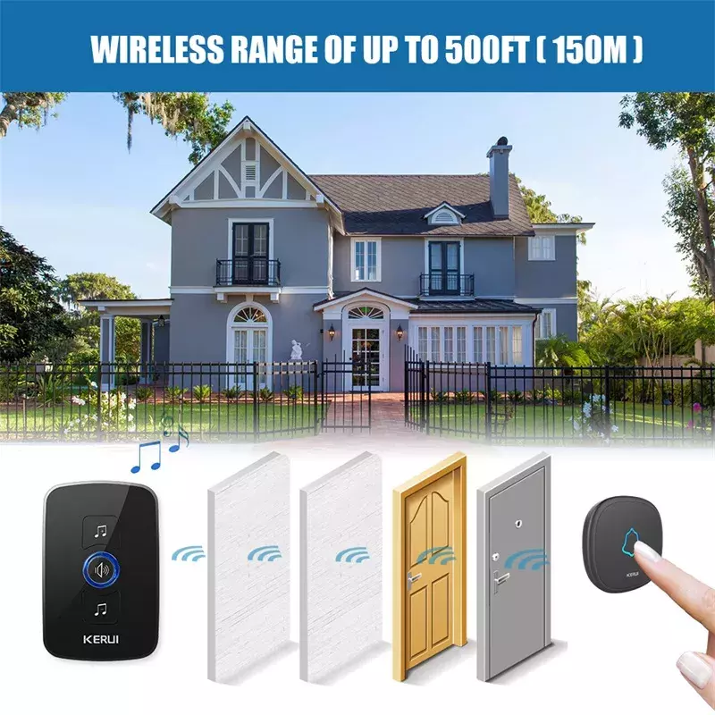 KERUI M525 Wireless Doorbell Waterproof Touch Button Home Security Welcome Smart Chimes Door bell Alarm LED light 32 Songs