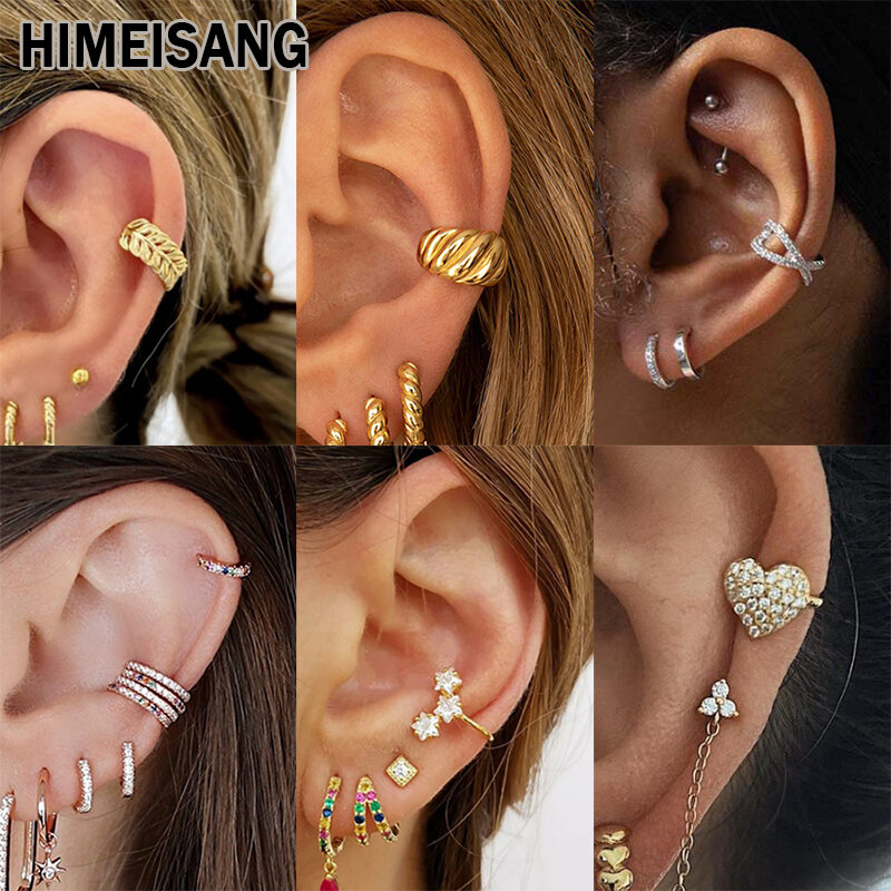 Himeisang 1pc prata ouro cheio orelha cuffs sem piercing cz zircon pavimentar orelha ouro manguito clip em brincos para a moda feminina jóias