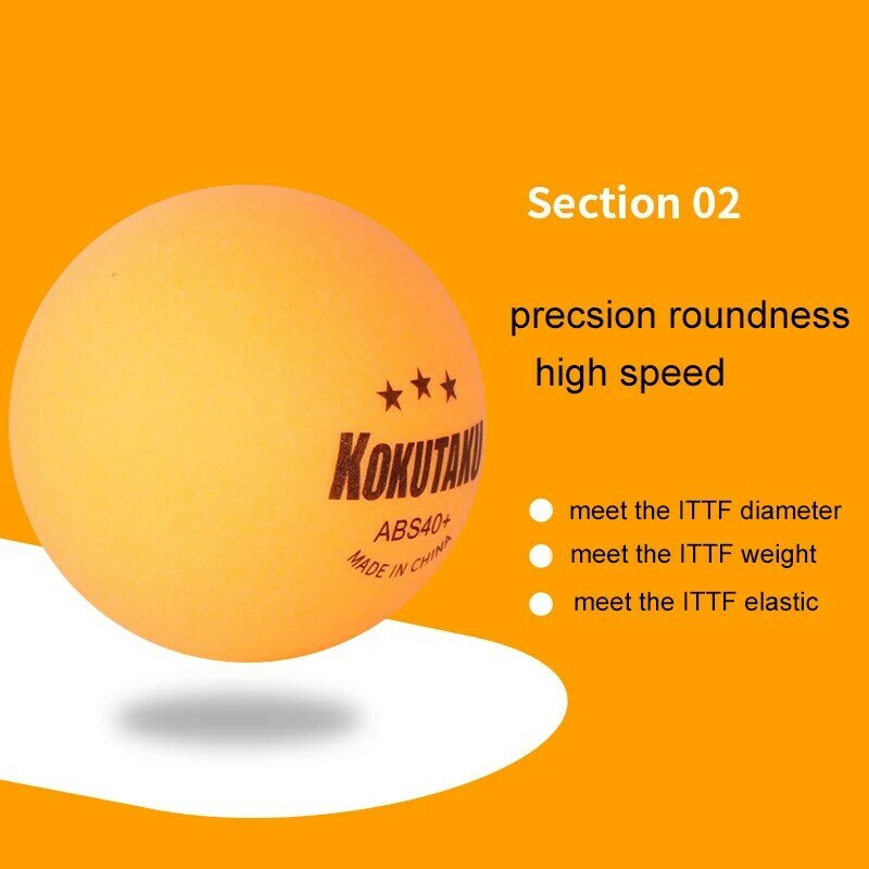 Kokutaku-bolas de tênis de mesa 3 estrelas, 40 + abs, novo material, feito de plástico profissional, para a competição, 10pcs