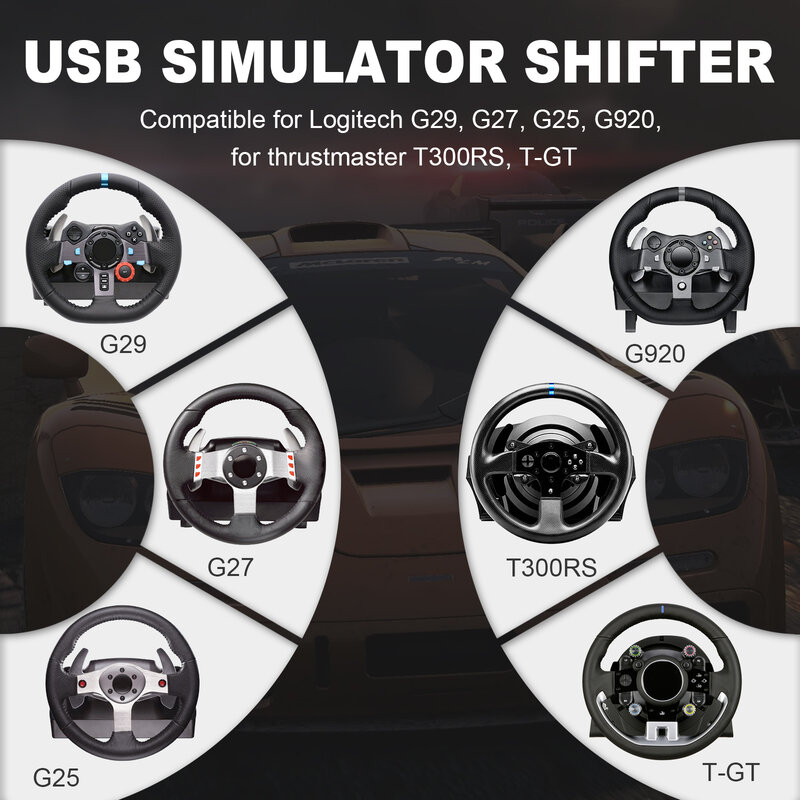 USB Simulator Shifter Racing Games H Sequential Shifter for Logitech Series Thrustmaster T300RS/GT Steering Wheel Hall Sensor