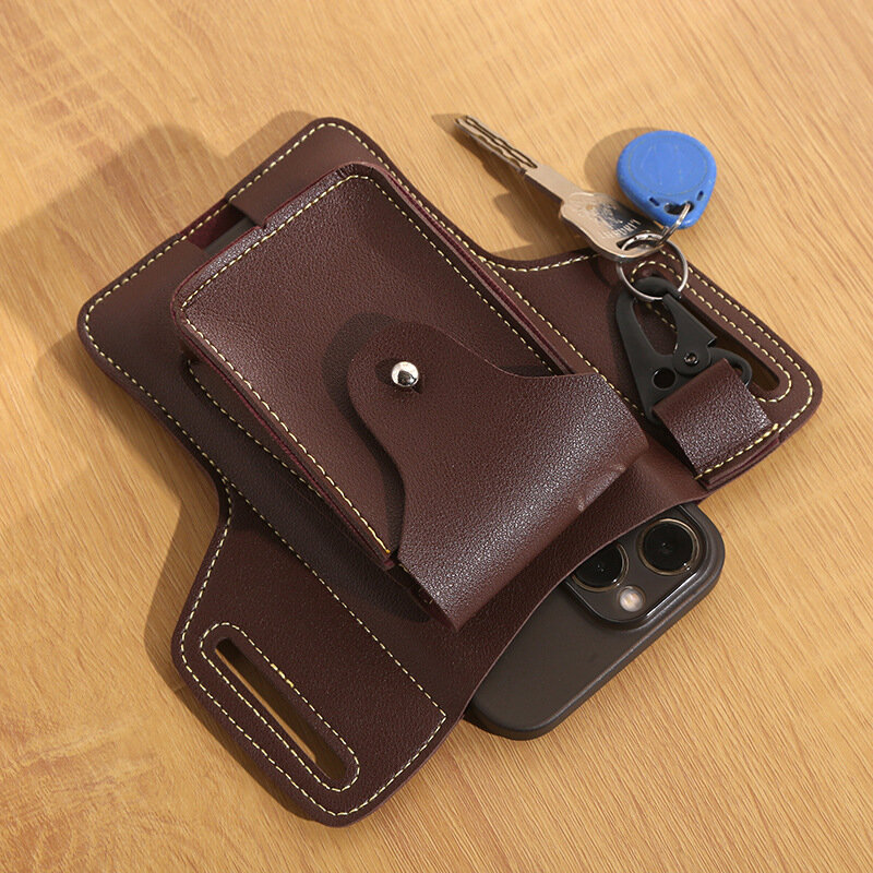 Поясная Сумка в стиле ретро для мужчин, спортивный уличный кожаный кошелек для сотового телефона для 2 телефона, многофункциональная сумка ...