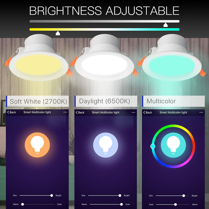 واي فاي الذكية LED النازل يعتم بقعة ضوء مستدير 7 واط RGB اللون تغيير 2700K-6500K دافئ كول ضوء العمل مع أليكسا جوجل المنزل
