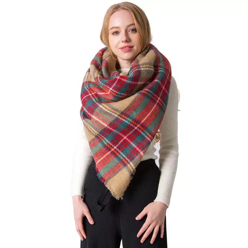 New Arrival Autumn and Winter Imitation Cashmere Double-sided Colorful Plaid Square Scarf Scarf Ladies Shawls Wholesale