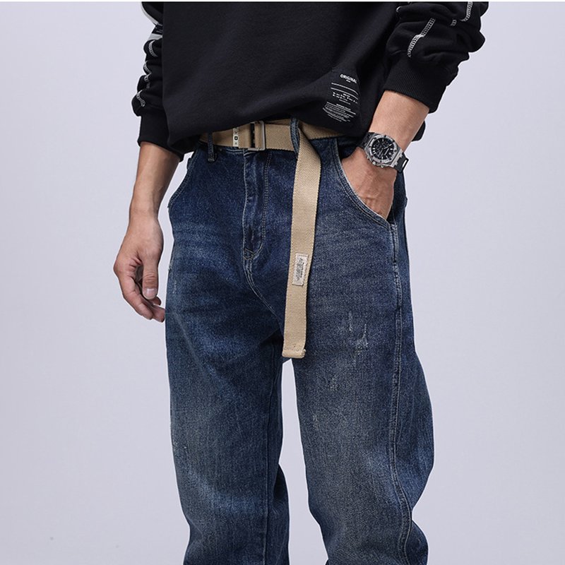 Джинсы для отдыха мужские, винтажные синие прямые свободные эластичные штаны с рисунком цилиндрической формы, для улицы, на осень