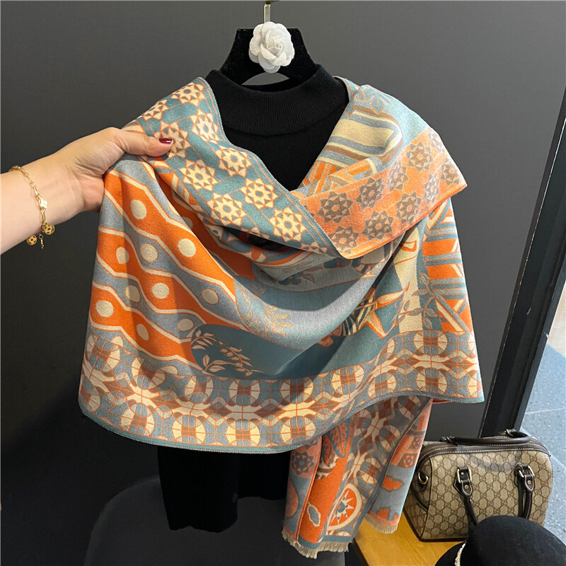 Moda quente cachecol de caxemira para mulheres design de luxo pashmina xales e envoltórios grosso cobertor feminino bufandas poncho echarpe 2022