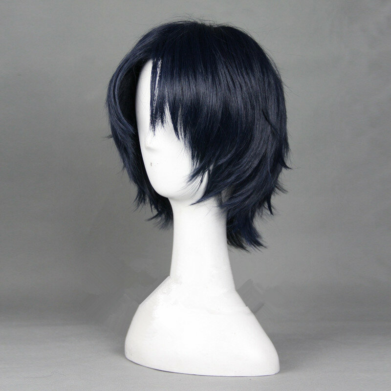 Anime Seraph of The End 코스프레 구렌 이치 노세 가발 30cm 짧은 스트레이트 네이비 블루 내열성 합성 머리 가발