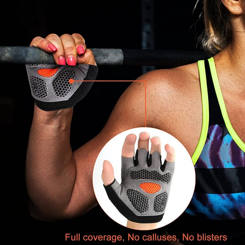 ถุงมือถุงมือผู้ชายผู้หญิง Fingerless ยกน้ำหนักฟิตเนส Gym ถุงมือการฝึกอบรมลื่นปาล์มป้องกัน Breathable จักร...