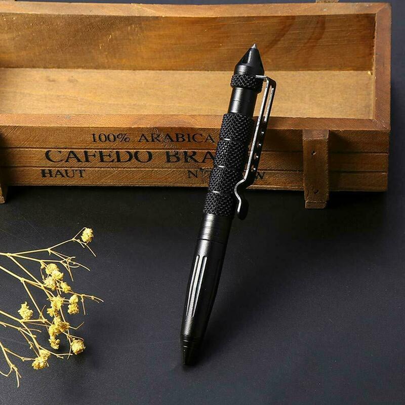 Bolígrafo de escritura multiusos, punta de acero antideslizante, portátil, con recarga de tinta negra, uso de seguridad al aire libre, protege