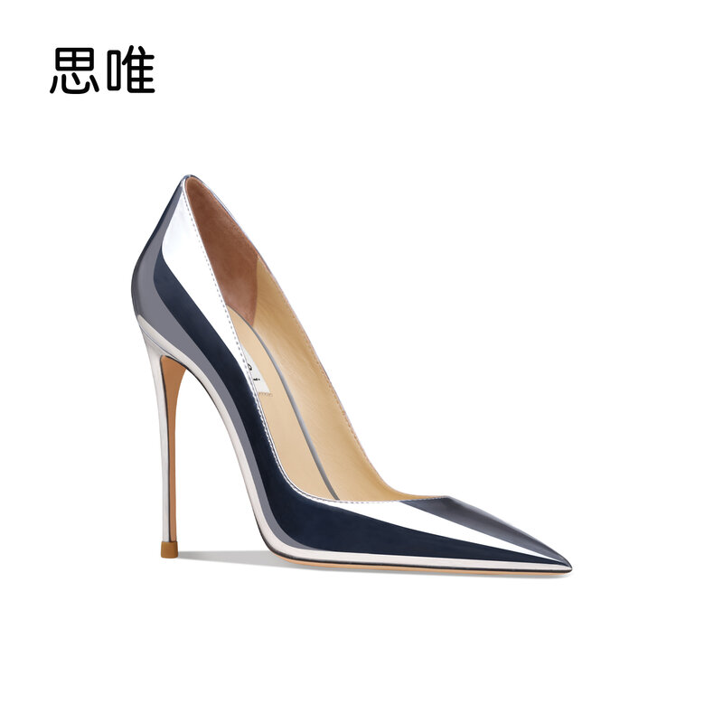 2022 New And Popular Patent Leather Silver High Heels Classic Pumps Women Shallow Mouth Pointed Toe Heels Evening Dress Shoe