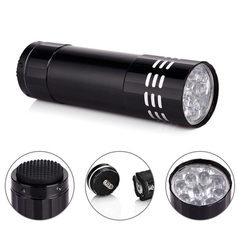 Mini linterna UV de 9led, luz ultravioleta con función de Zoom, luz negra UV, Detector de manchas de orina de mascotas, 3AAA