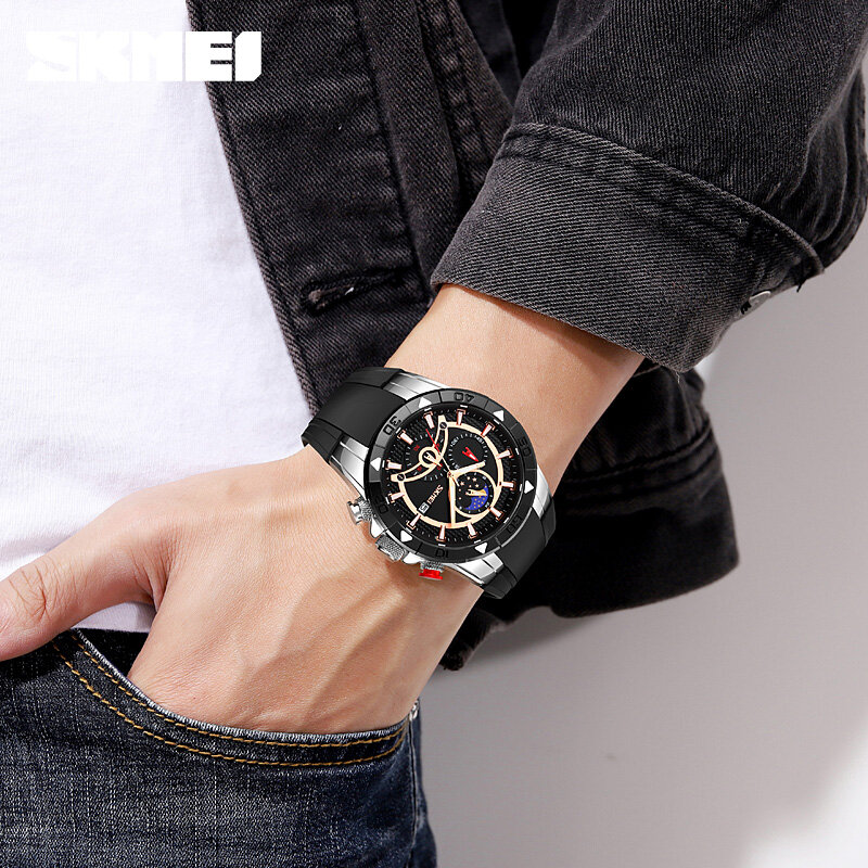 SKMEI-Reloj de pulsera deportivo para hombre, cronógrafo de cuarzo con cronómetro y calendario, resistente al agua hasta 30M, marca de lujo