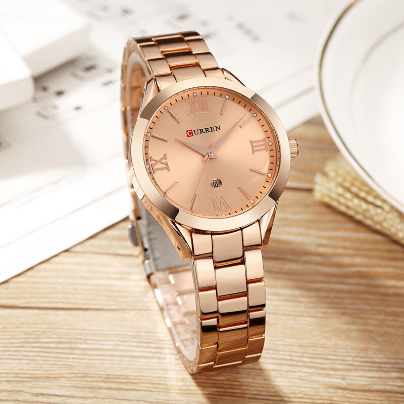 Reloj de oro para mujer, relojes de pulsera creativos de acero para mujer, reloj femenino