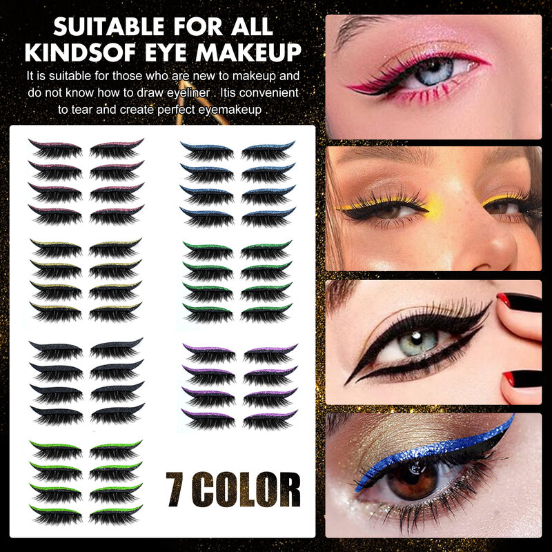 4 pairs Glitter Self-Adhesive Eyeliner Eyeshadow Sticker Double Eyelid False Eyelashes Waterproof Party Eye Makeup Sticker