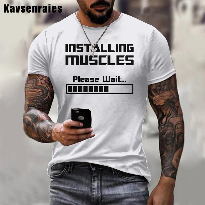 2022 High Quality Installing Muscles Please Wait Loading Bar 3D Print T-shirt Men Women Bodybuilding Casual Fitness T Shirt
