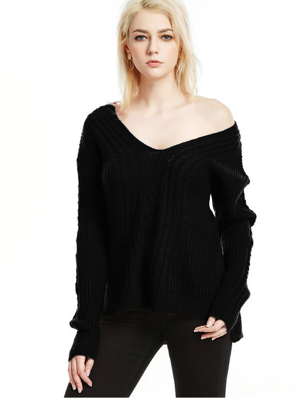 Ladies Autumn Winter Vintage Knitted Loose Slit Sweater Women Pullover Tops Long Sleeve O Neck Casual Srteetwear Sweaters Mujer
