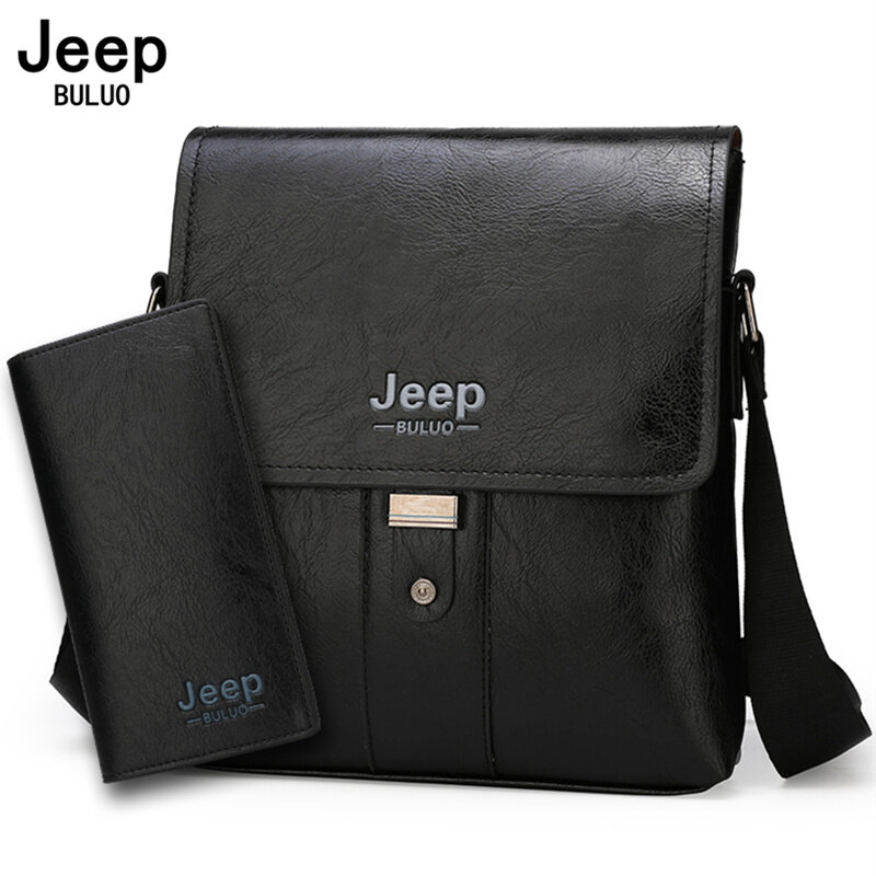 Мужской комплект сумка на плечо jeep buluo, цвет хаки, портфель и кошелек из искусственной кожи, деловая сумка для документов, брендовая сумка, вс...