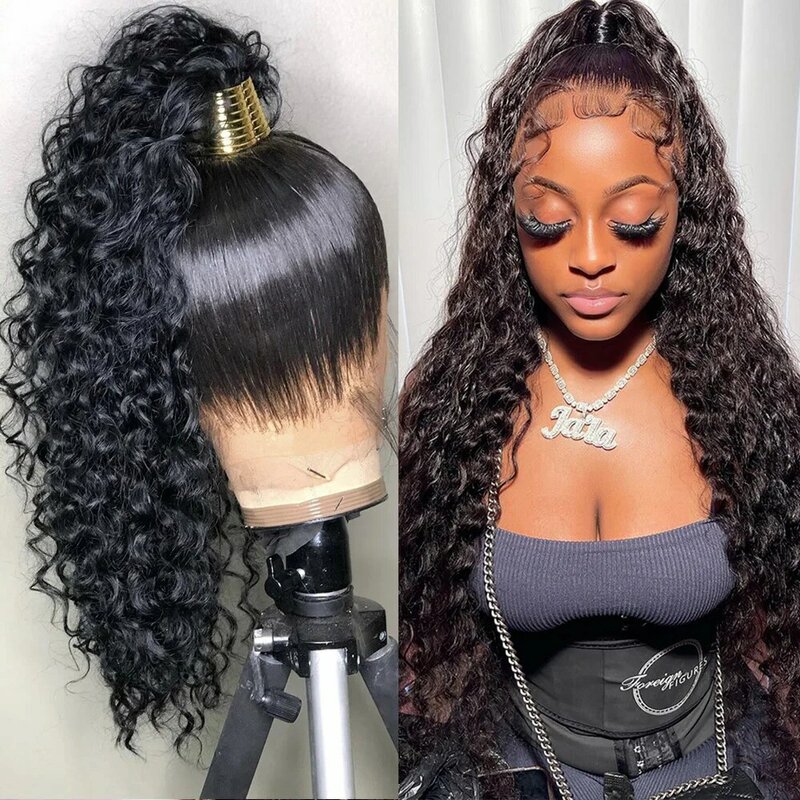 Deep Wave Frontal Wig Brazilian 13x4 Water Wave Lace Front Wigs For Women 32 30 Inch Hd 360 Full Lace Wig Human Hair Pre Plucked