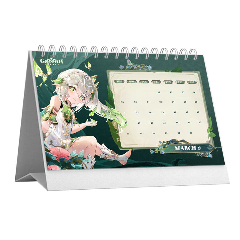 Genshin Impact Game Desk Calendar, Anime Beelzebul Xiao Calendario 2023, Double Face Lapin Year Office School Supplies