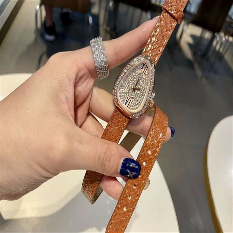 Brand Watch Ladies Girls Snake Watch Luxury Style PU Leather Two-Loop Strap Quartz Clock Jewelry Gift