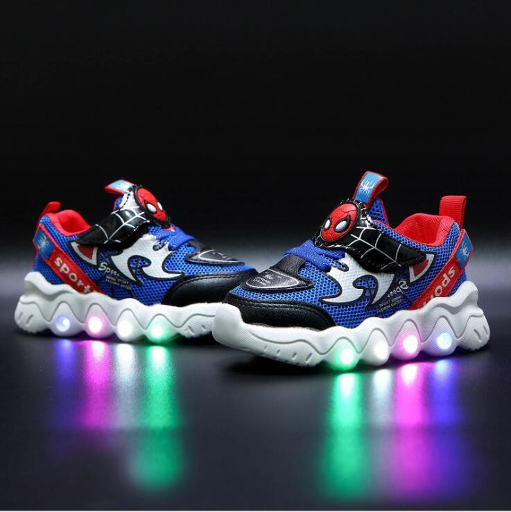 Baby Kids Flash Spiderman Sneakers for Girls Basket Luminous Children Lighting Boots Toddler Sandals Enfant LED