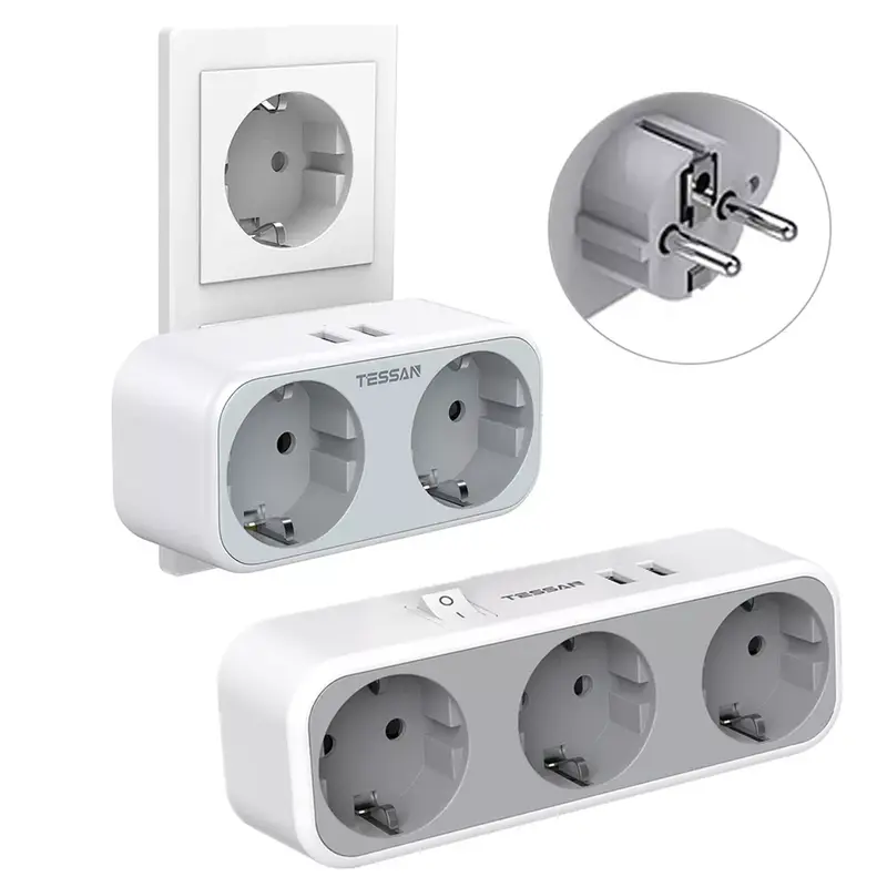 Casa/ufficio/viaggio 2/3 prese 2 USB EU Plug adattatore di alimentazione Protable presa di corrente 110-230V 3600W protezione da sovraccarico