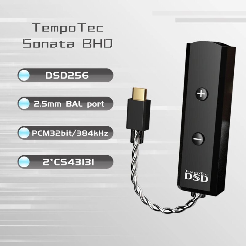 Tempotec sonata bhd tipo c a 2.5mm dsd256 para android telefone & pc fone de ouvido amplificador usb dac dupla cs43131 saída de equilíbrio