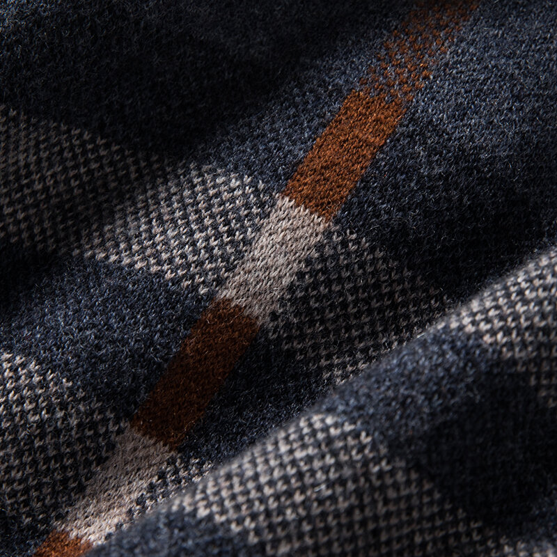 Suéter de lana pura para hombre, suéter a cuadros Jacquard de cuello redondo, grueso, de mediana edad, otoño e invierno, 100%