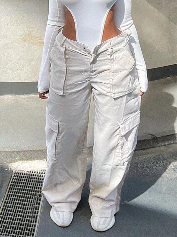 Nowy modny workowate spodnie Cargo dla kobiet Y2K modne etui ponadgabarytowe spodnie damskie luźny krój prosta szeroka nogawka spodnie typu Casual