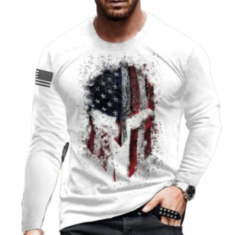Men's T-shirts Horror Skull 3D Print Loose O-Neck Full Sleeve Spring Autumn Street Rock Hip-Hop Tops & Tees Men Clothing 4XL