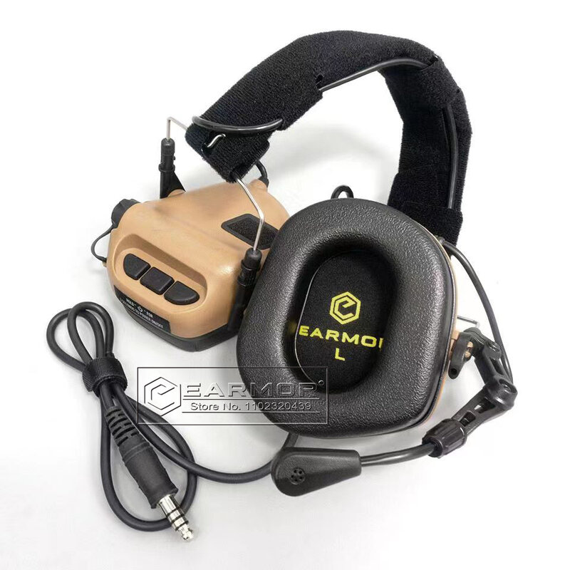 EARMOR M32 오리지널 전술 헤드셋 및 M52 슈팅 이어머프 PTT 어댑터, 야외 스포츠 소음 감소/청력 보호