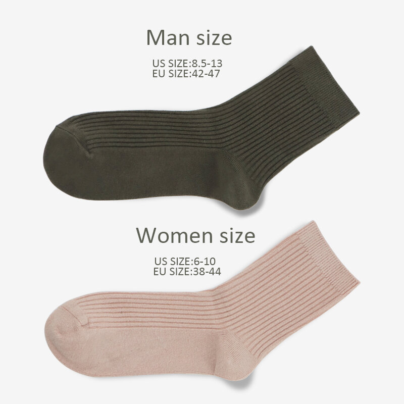 100% хлопковые носки, Толстые мужские однотонные женские ребристые длинные носки, 5 пар, мужские носки-трубы