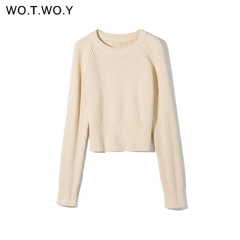 Женский вязаный кашемировый комплект WOTWOY, комплект из двух предметов: пуловер и юбка, элегантный свитер, осень женские короткие топы