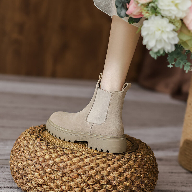 2022 nova marton botas de tornozelo femininas nubuck estilo britânico botas de tornozelo chelsea botas de outono e inverno