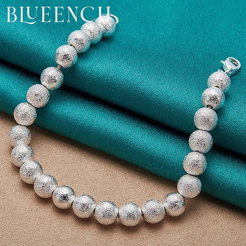 Blueench 925 prata esterlina fosco bola pulseira para mulher homem personalidade moda tendência jóias blueench 925 prata esterlina