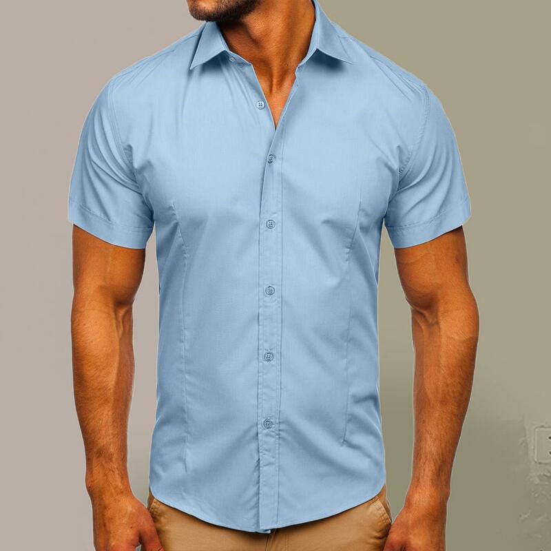 2022 여름 캐주얼 셔츠 남성 심플 비즈니스 스타일 솔리드 컬러 유럽 반팔 여름 남성 셔츠 데일리웨어