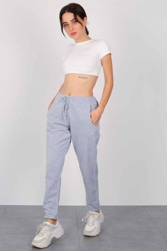 Pantalon de survêtement ajusté gris à facettes pour femmes, 2022298532