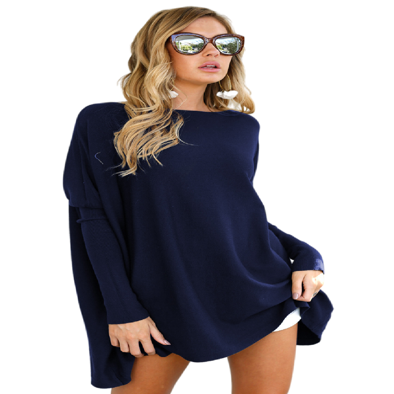 2020 baru Musim Gugur Musim Dingin Fashion Wanita Kebesaran Sweter Lengan Batwing Panjang Pullover Kemeja Tunik Longgar Kasual Blus