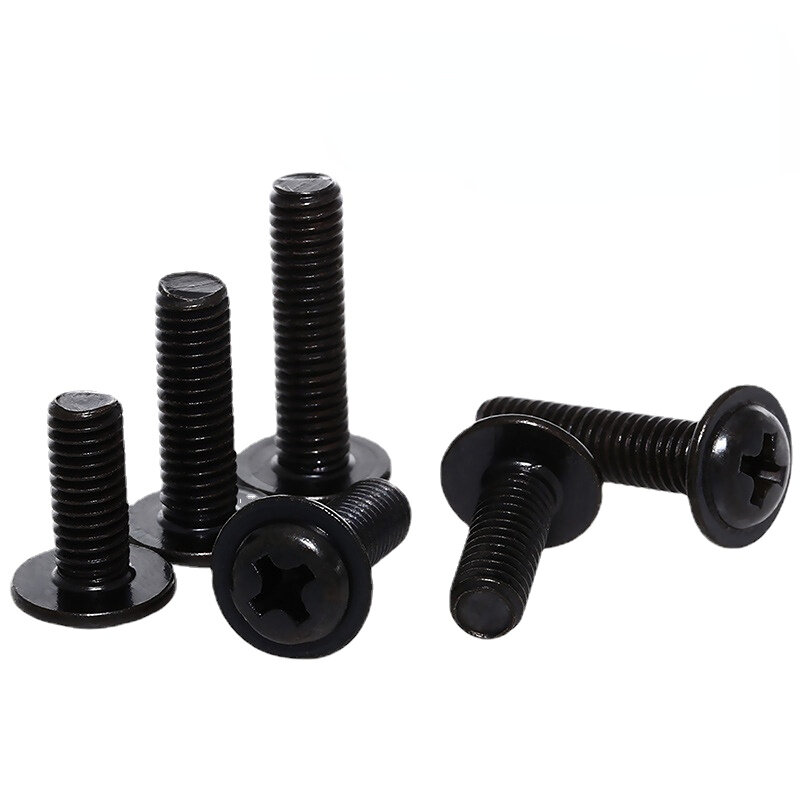 10pcs/lot M1.4-M6 Black Pan Head Screws with Washer and Pad, DIN967 Fixed Motherboard Screws, PWM Style