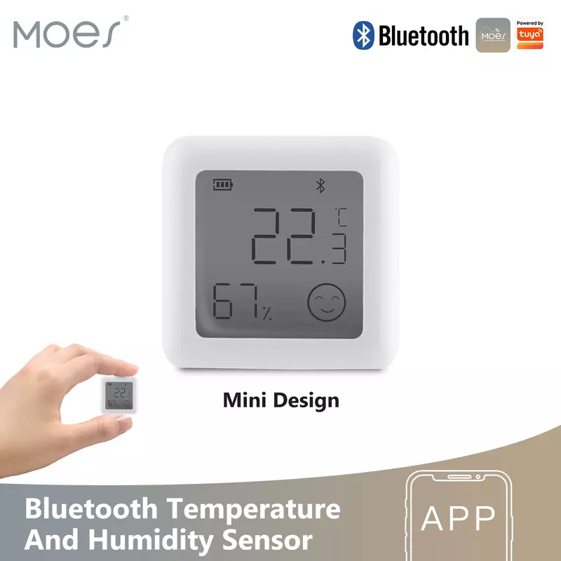 MOES-Sensor Inteligente de Temperatura e Umidade, Sensor Bluetooth Tuya, Higrômetro Interior LCD, Termômetro, Controle Remoto APP, Controle de Voz, Google