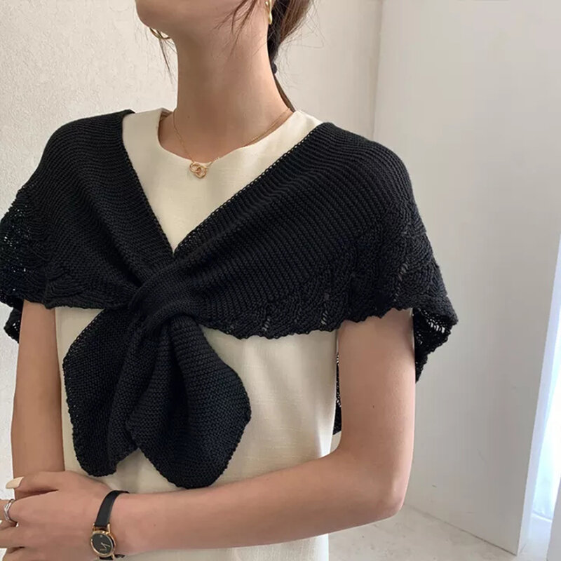 Women's Small Shawl Wraps Fishtail Knitted Shoulder Shrug Flapper Solid Color Evening Cover Up For Ladies Girls Multifunctional