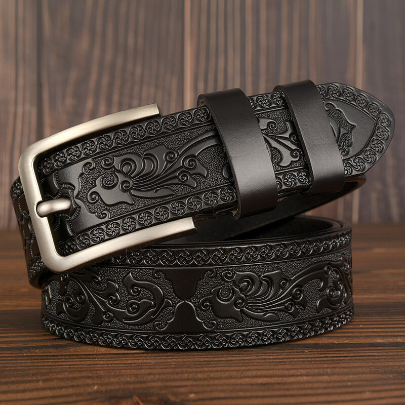 Cinturones de diseñador de moda para hombre, cinturón Retro tallado con personalidad, de cuero de vaca de lujo para negocios, cinturones vaqueros formales, cinturones de vestir informales
