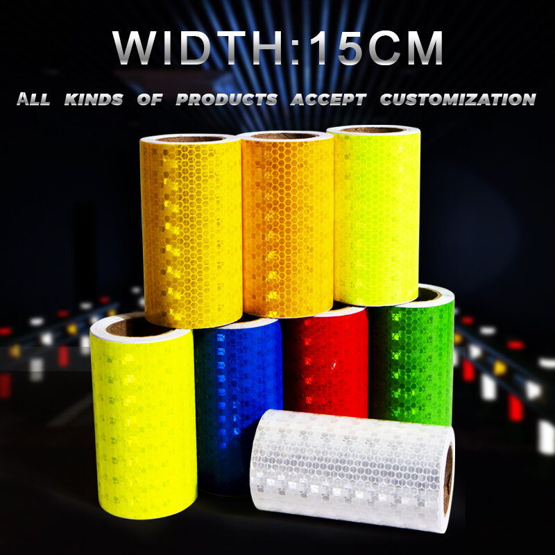 Pegatina autoadhesiva reflectante de PVC, tira de advertencia de 15CM, fluorescente, amarillo, azul, rojo y blanco, cinta de barrera de grado de Ingeniería