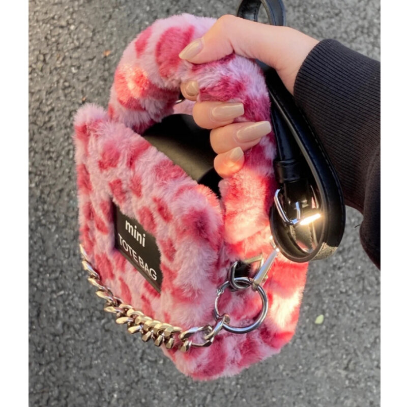 Frauen Winter Design Schulranzen Handtaschen Weiblichen Beutel Faux Pelz Geldbörsen Leopard Schulter Totes Weibliche mini telefon Tasche