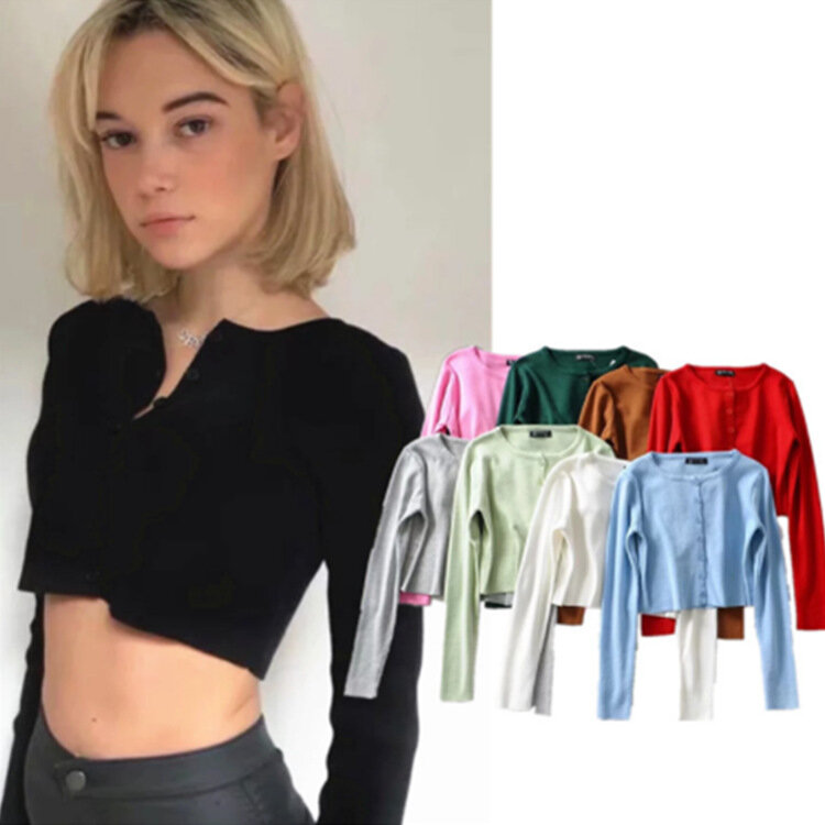 Estilo coreano o pescoço curto de malha suéteres feminino fino cardigan moda manga proteção solar topo colheita ropa mujer