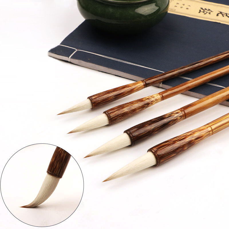 4Pcs Set di pennelli per pittura calligrafia cinese pennello per capelli di lupo di bambù per acquerello scrivere forniture d'arte comica