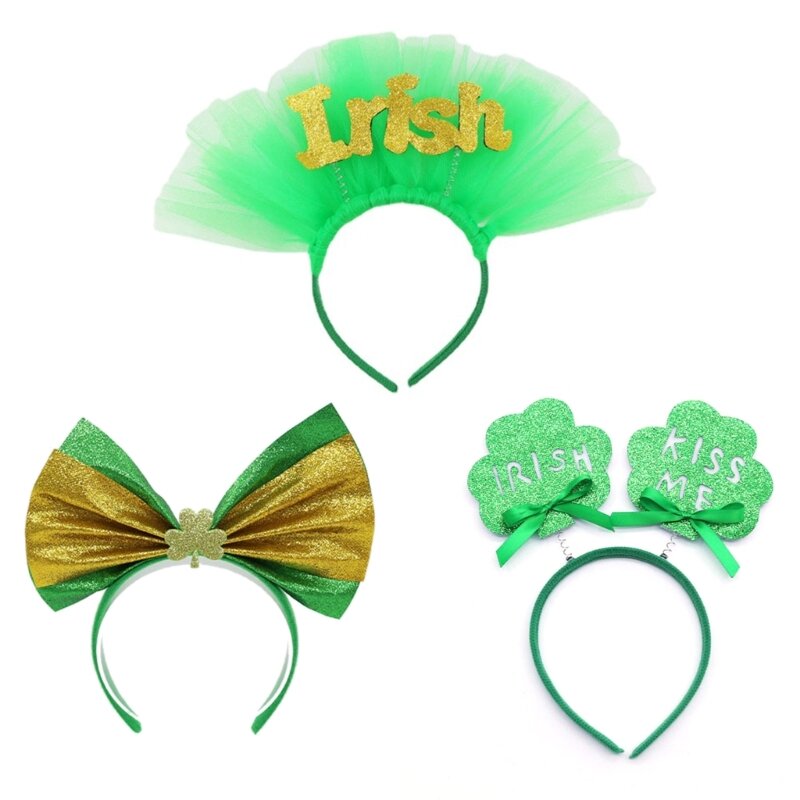 652F Festival de San Patricio, diadema verde, letras de trébol verde, diademas de tul, accesorios para la cabeza de celebración nacional irlandés