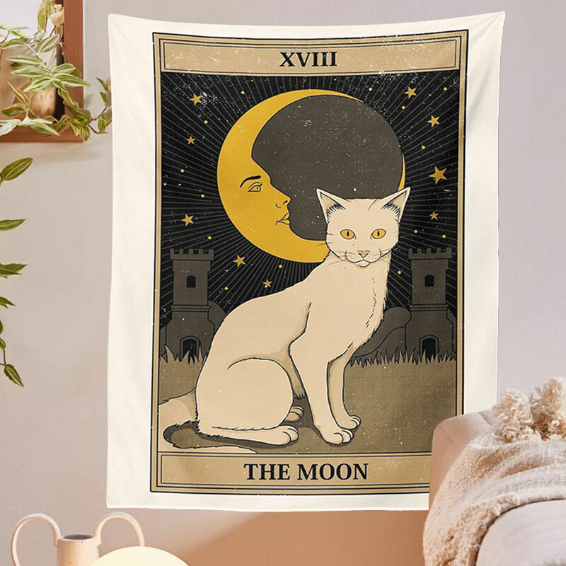 Cat Tarot Tapestry Wall Hanging Psychedelic Witchcraft Tapiz Hippie Kawaii  Cute Room Decor Bohemian Bedroom Girls Home