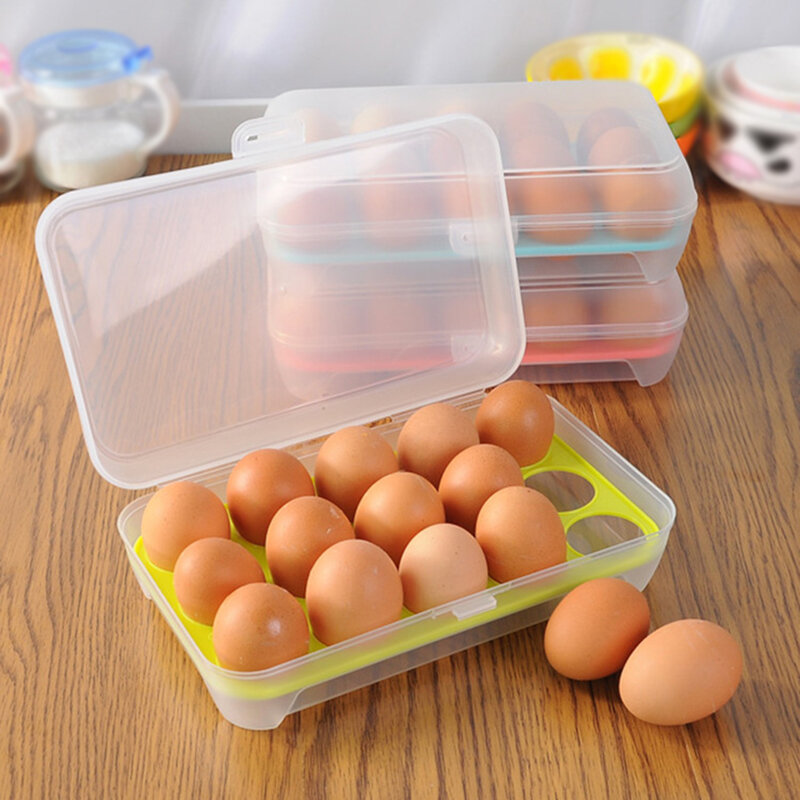 15 شبكة صندوق تخزين البيض المحمولة البيض حامل الحاويات للمطبخ الثلاجة المنظم حالة في الهواء الطلق التخييم نزهة البيض صندوق