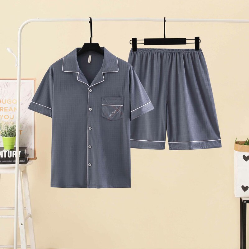 OverSize Sleepwear Short Sleeve Summer Cotton Pajamas Sets Short Pant Comfortable Male Pyjama Set Loose Leisure Outwear Clothes